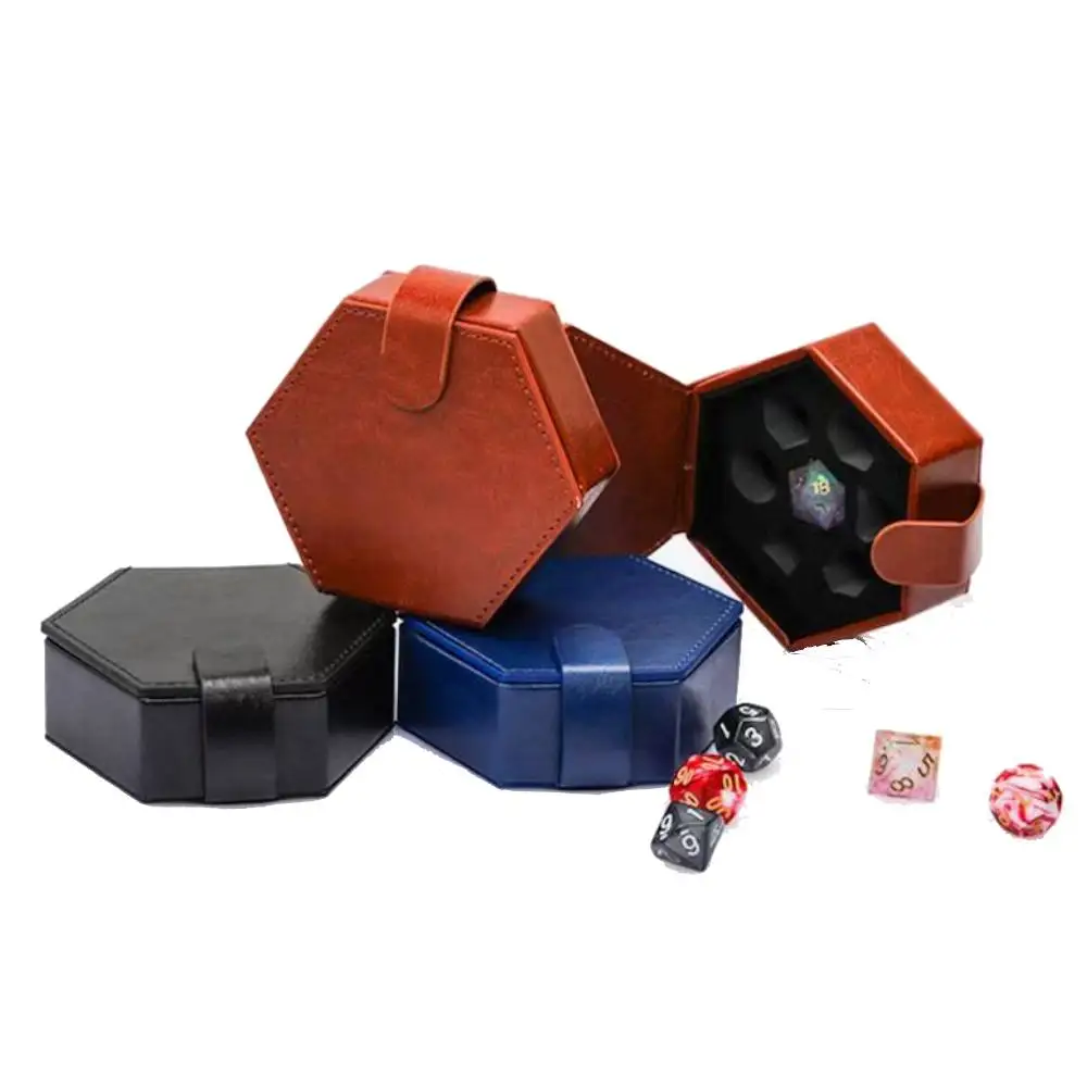 

Hexagon PU Leather Dice Box with Built-in Dice Slots, Portable Storage Case for 7 Polyhedral Dice, Magnetic Closure Dice Holder