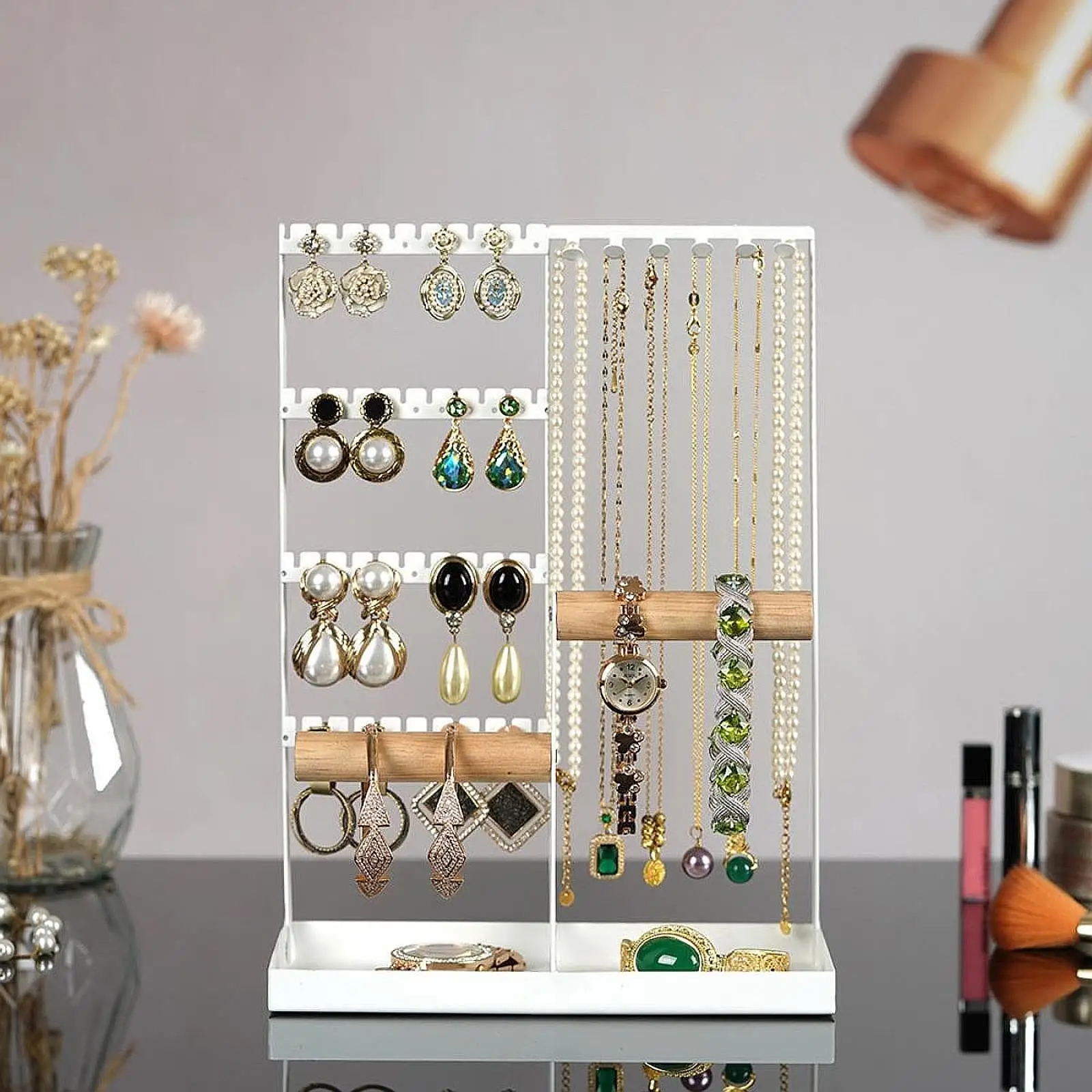 4 Tiers Jewelry Display Rack Earrings Organizer Jewelry Hooks Rectangle Desktop Jewelry Stand Bangle Watch Ear Stud Shop