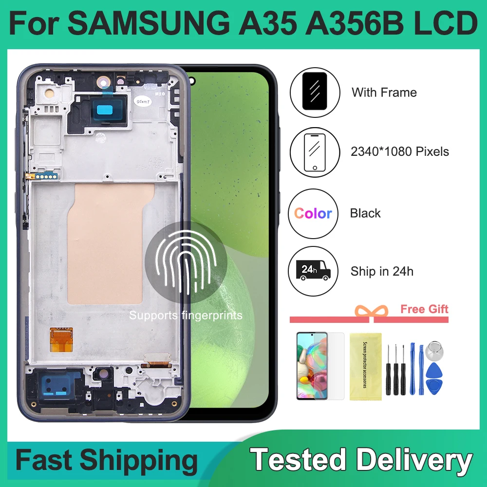 AMOLED For Samsung A35 5G LCD Display Touch Screen Digitizer for Samsung A35 A356B A356E/DS A356B/DS SM-A356U LCD With Frame