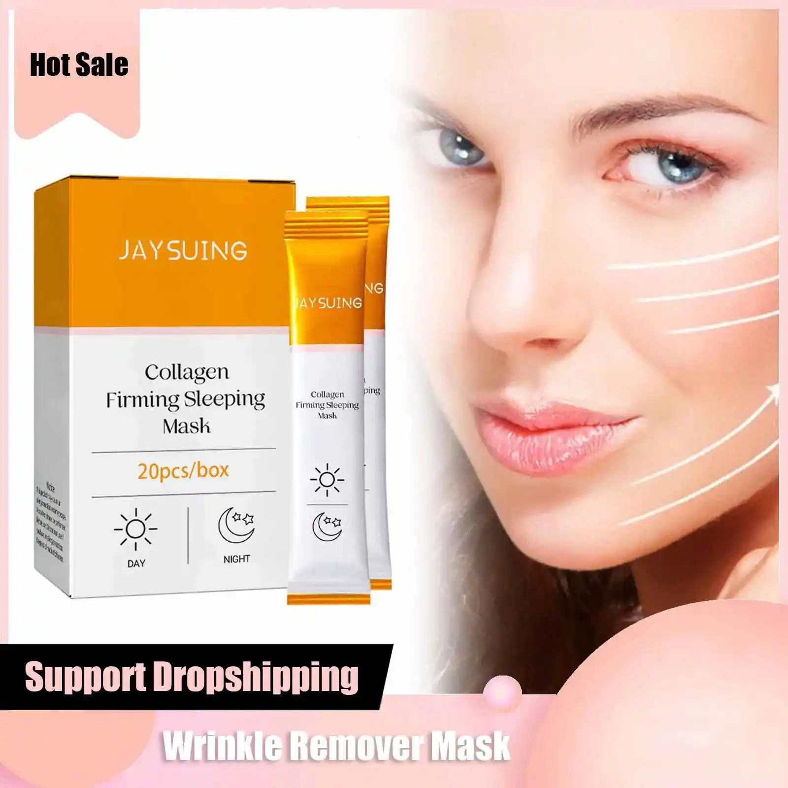 Collagen Moisturizing Mask Anti Aging Nasolabial Wrinkle Remover Tightening Face Firm Fade Fine Lines Brightening Sleeping Mask