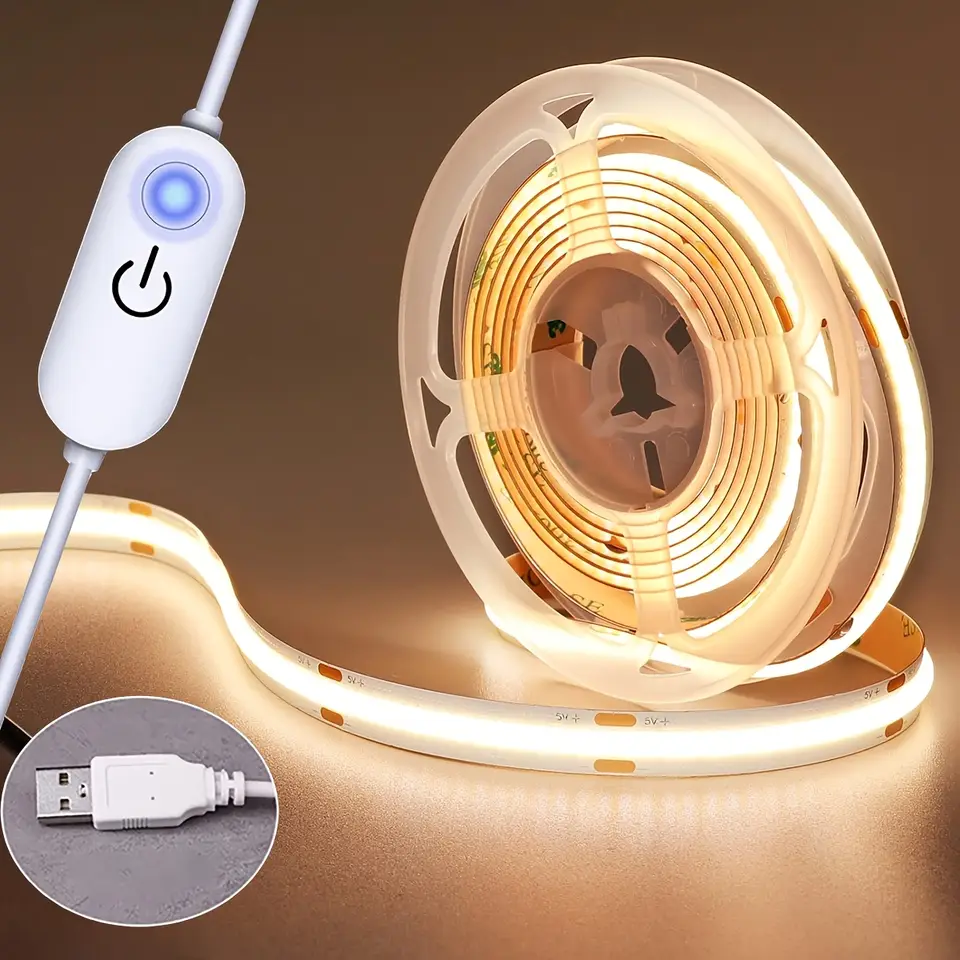 أضواء LED شريطية COB خافت إضاءة يعمل باللمس شريط ثنائي مرن 5V USB إضاءة خطية داخلية مصباح للغرفة إضاءة خلفية للتلفزيون والمرآة زينة جدارية
