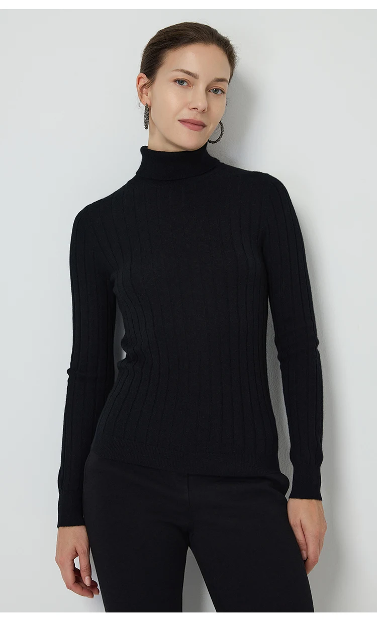 BY3521239 Luxuriöser Damen-Kaschmir-Rollkragenpullover, weicher, gerippter, schmal geschnittener Pullover, Winter-Strickware mit hohem Kragen – Detail 8