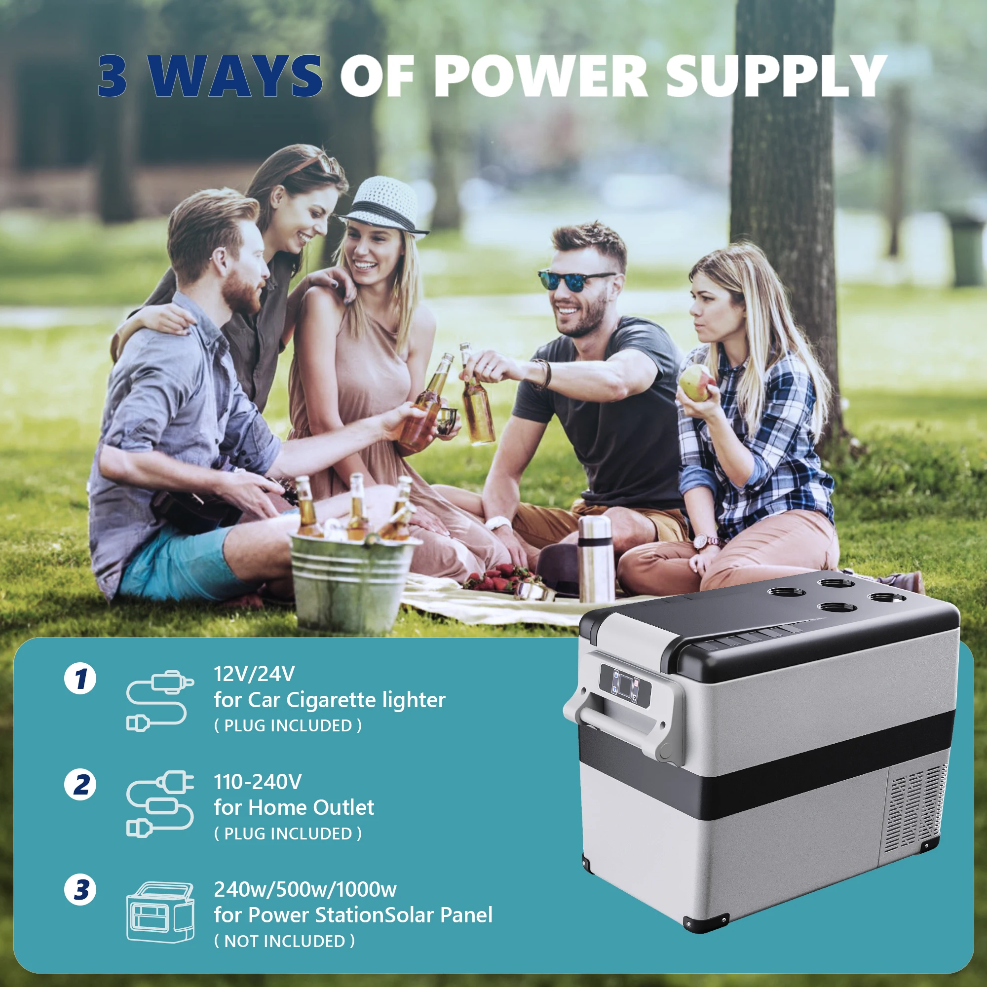 EKOJUCE 12 Volt Refrigerator, 38QT Electric Cooler, 12V Cooler -4℉~68℉, for Camping, Travel, Truck, Home