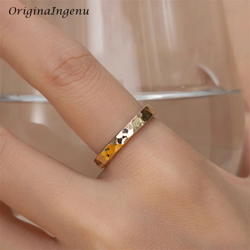 Imagem -06 - Gold Filled Hammered Handmade Band Jóias Minimalismo Delicado Resistente a Manchas mm 14k