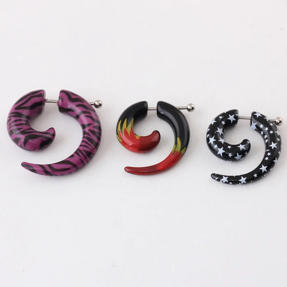 Alisouy 2 sztuk akrylowe Spiral Gauge zatyczka do uszu fałszywy oszust nosze Flesh kolczyki Piercing Leopard płomień styl gwiazdy kolczyki — zdjęcie 2