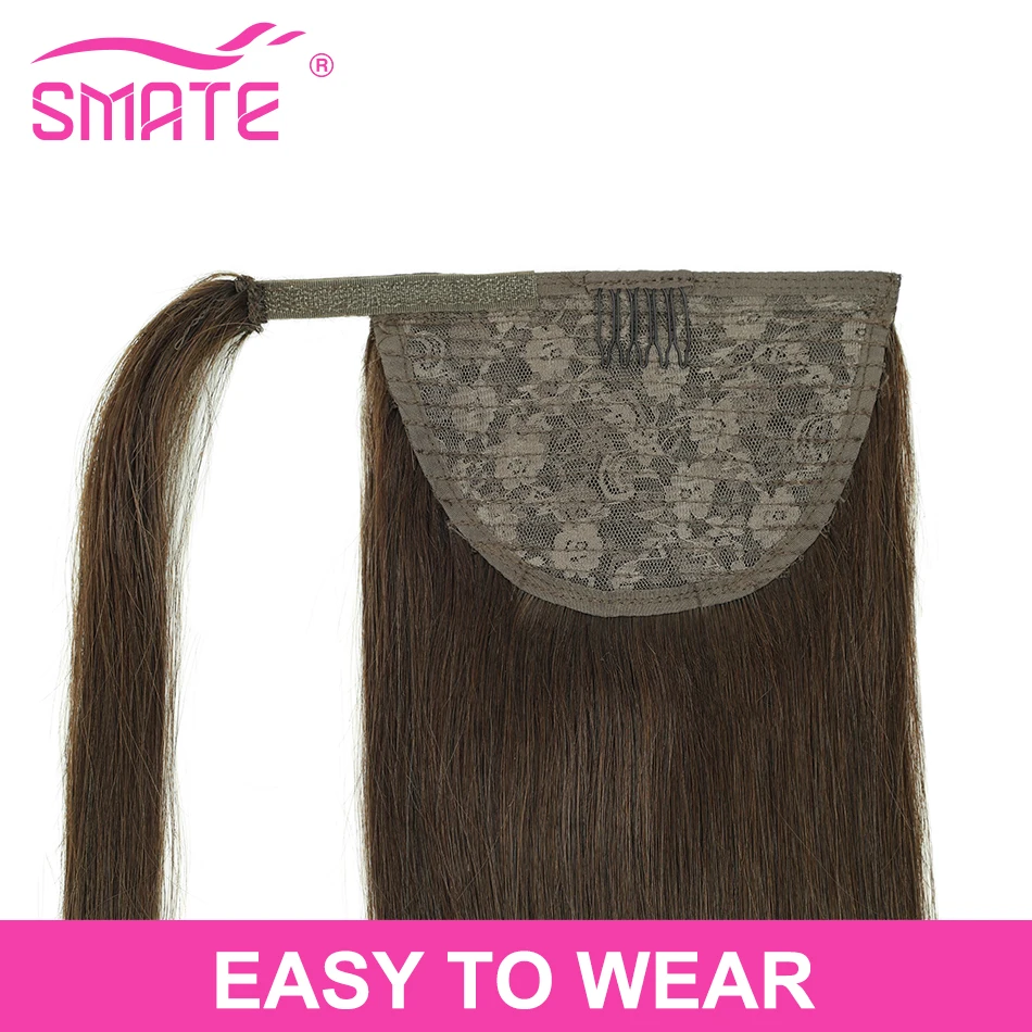 SMATE Wrap Around Ponytail Human Hair Pontail Clip In Ponytail 100% Brazilian Human Hair #2 Straight Remy Hair 70G 14\