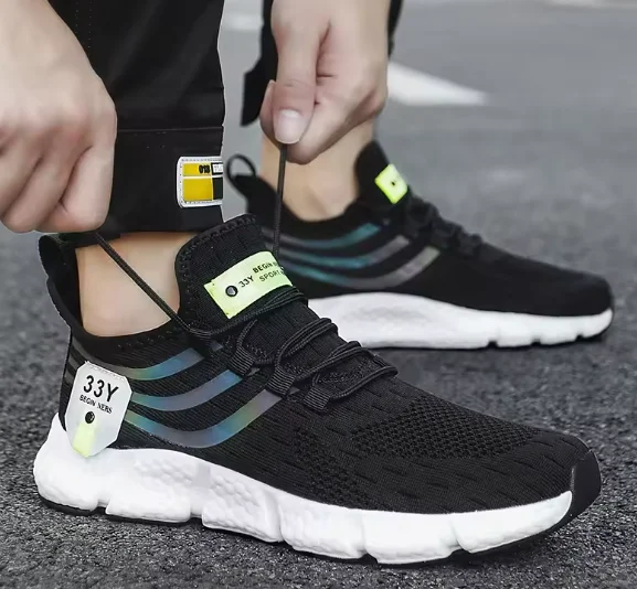 Homens sapatos esportivos casuais tênis leves ao ar livre malha preto tênis de corrida atlético jogging tenis sapatos