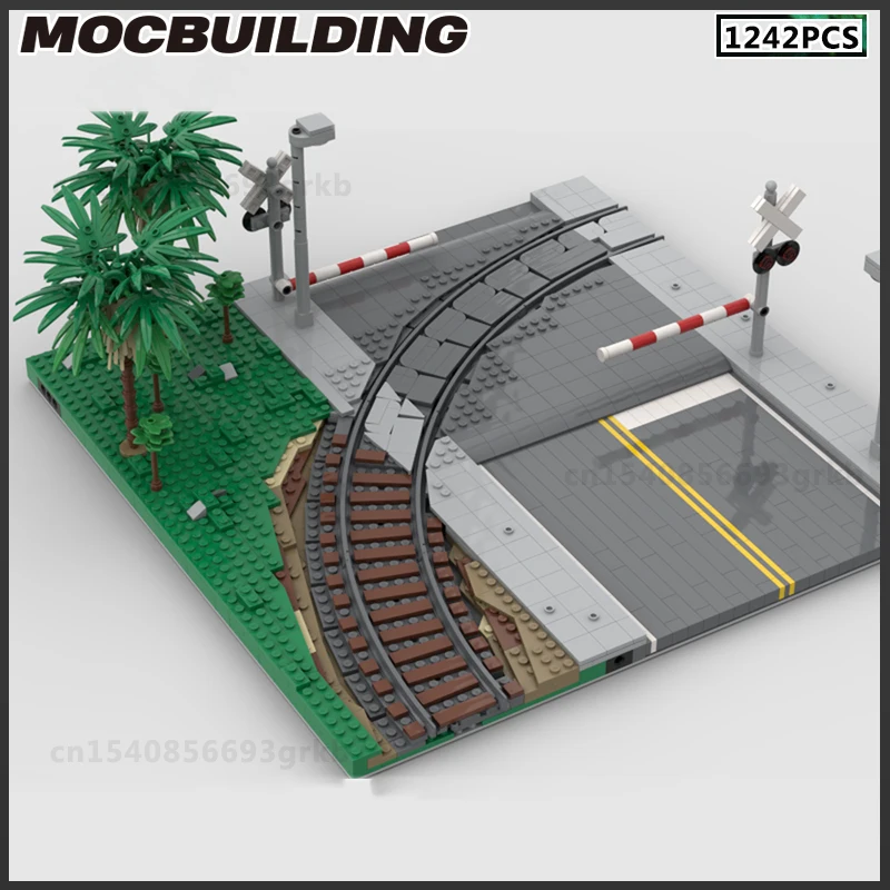 MOC Building Block Curved Train Track Road Railroad Crossing Tree DIY Brick Collection Birthday Present Christmas Gift Children