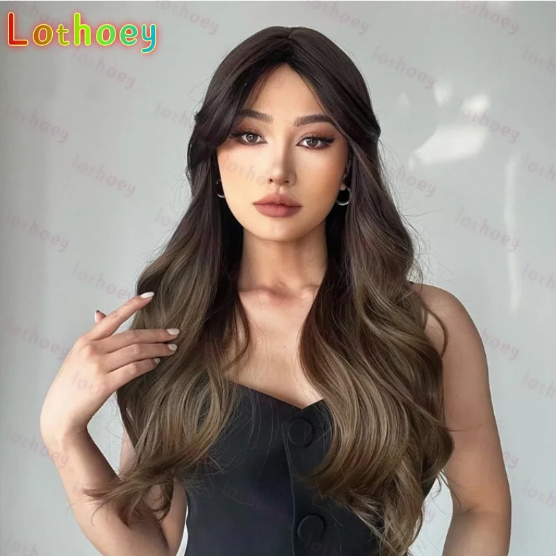 Коричневый для чернокожих женщин, длинные волнистые со светлыми бликами, косплей для повседневного использования на вечеринке, человеческие волосы