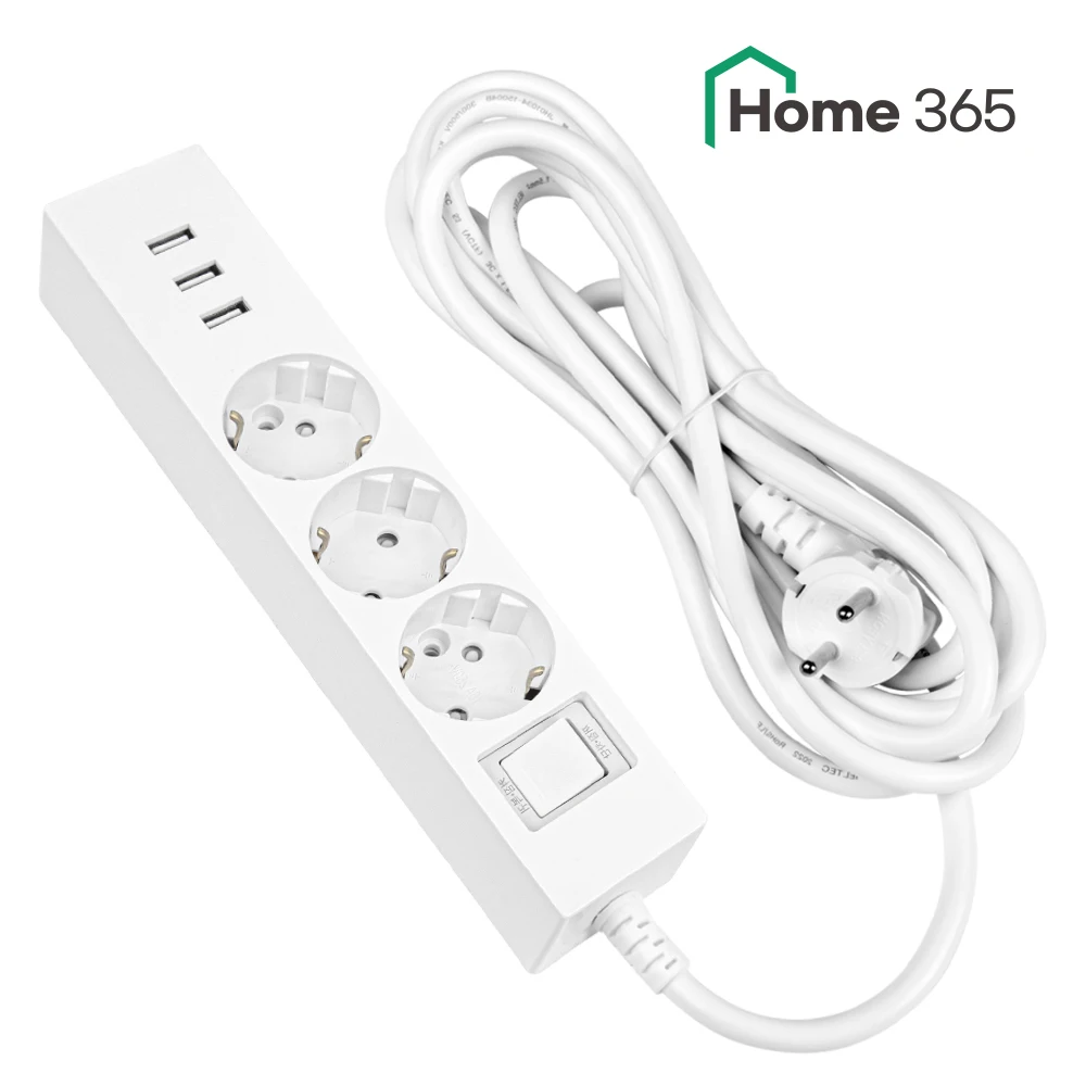 Domestic USB Multi-outlet 16A Overload Blocking 3-gu 5m White fast charging