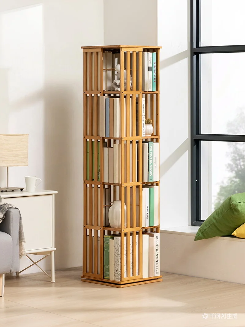 Bibliothèque pivotante en bambou MumaHome à 5 niveaux, étagères verticales pivotantes multifonctionnelles pour salon, chambre, bureau ou salle d'étude