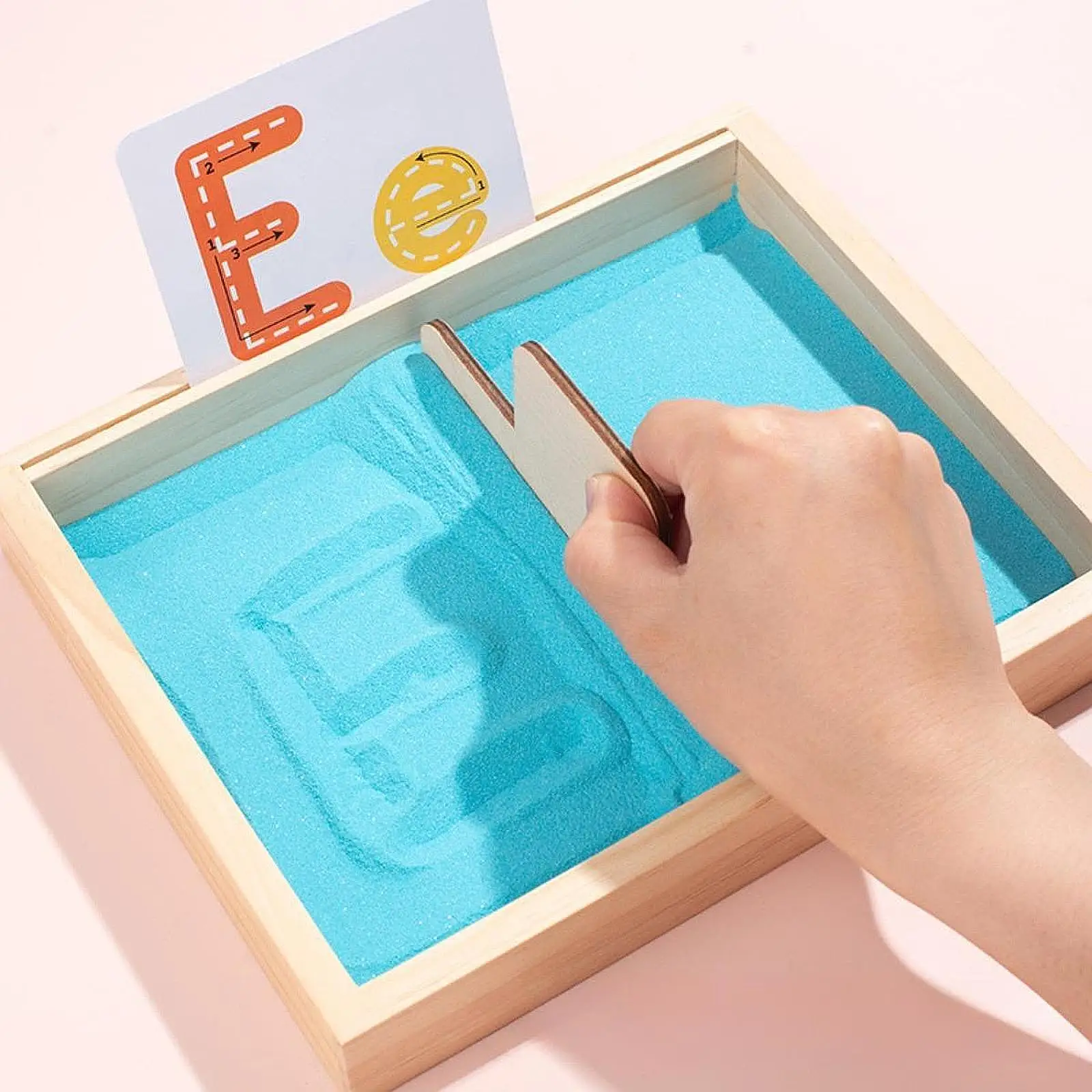 Bandeja de arena Montessori de madera, juego de juguetes educativos con tarjetas de letras y números para niños, juguetes de rompecabezas de aprendizaje creativo