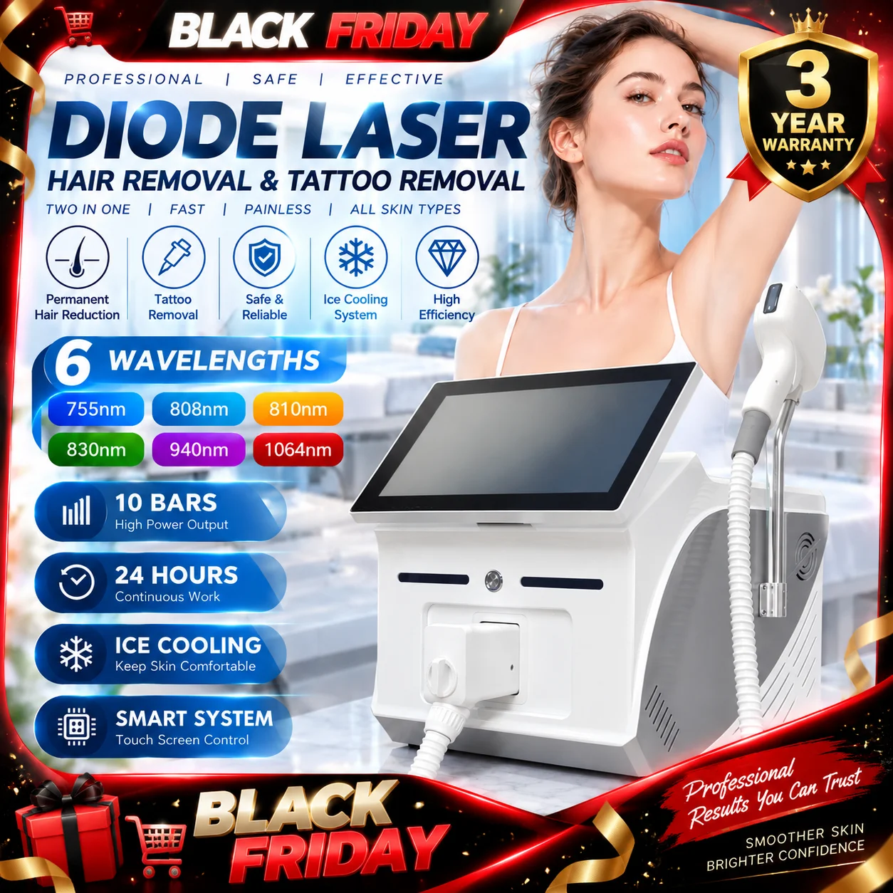 11.11 Hot-selling 6000W diode laser hair removal with upgraded LCD handle freezing point painless hair removal 6 wavelengths