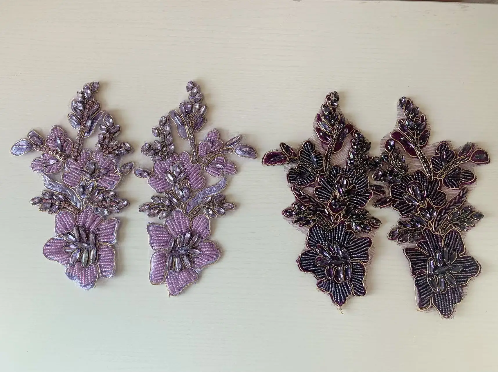 

Светло-фиолетовая аппликация из страз, в паре, блестящая хрустальная аппликация для кутюр, платья, танцевального костюма