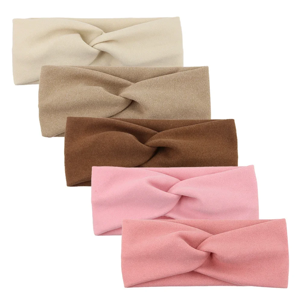 5 sztuk/partia solidna Twist dziewczynek opaski na głowę kaszmirowe ręcznie robione elastyczne opaski do włosów jesienno-zimowa Headwraps moda niemowlęca nakrycia głowy — zdjęcie 2