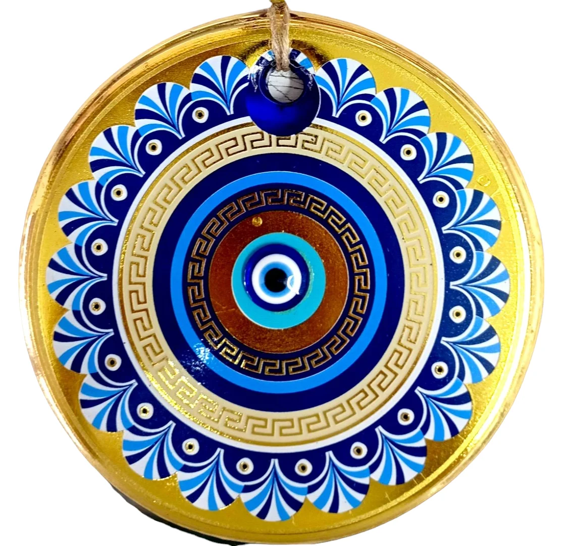 Blue Motif Evil Eye Beaded Eye Detail Gold Wall Decoration