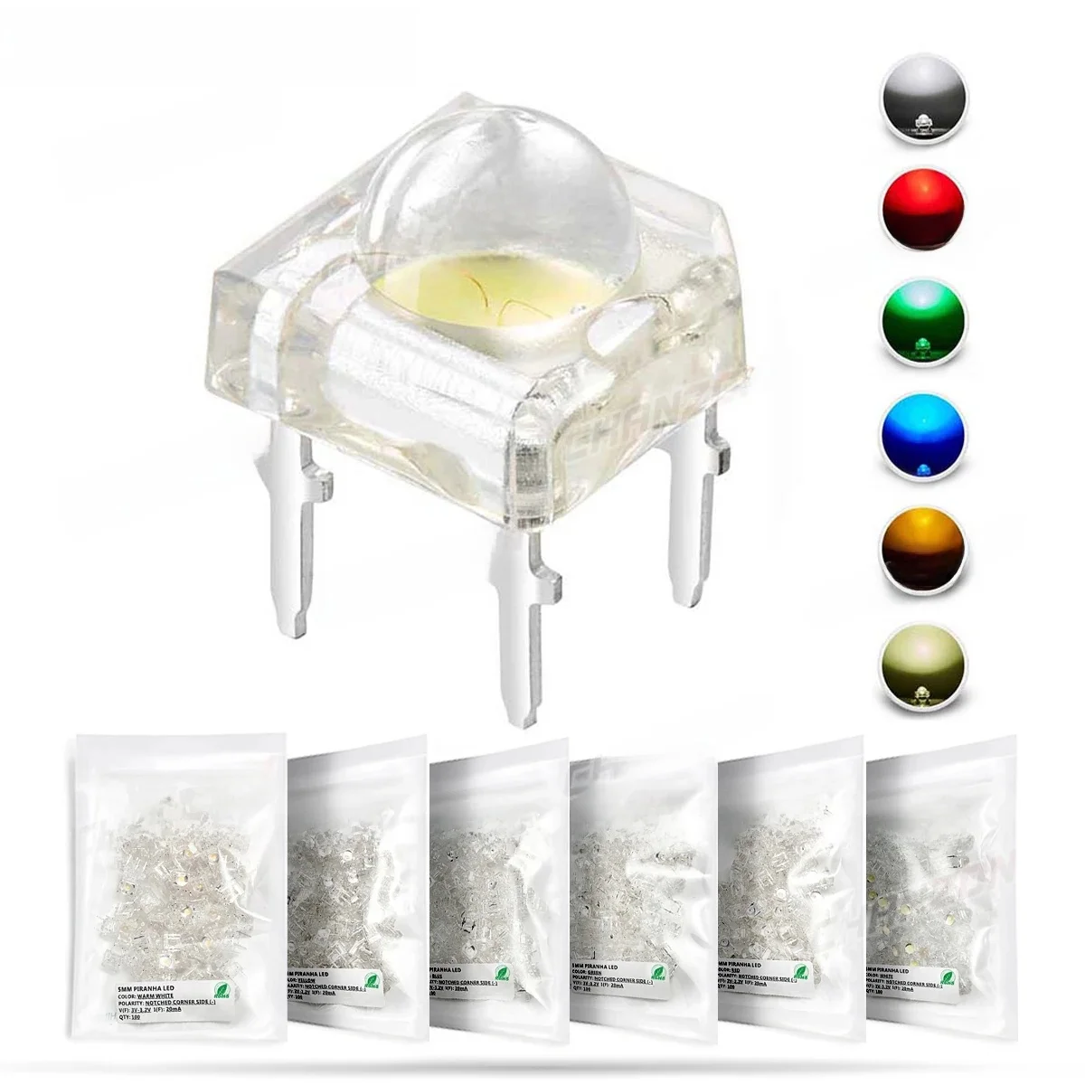 100szt 5mm LED Piranha Lampa z diodami elektroluminescencyjnymi Ciepła biel Czerwony Zielony Niebieski Żółty Jasny kolor 3V Wskaźnik DIY DIP PCB Obwód — zdjęcie produktu 7