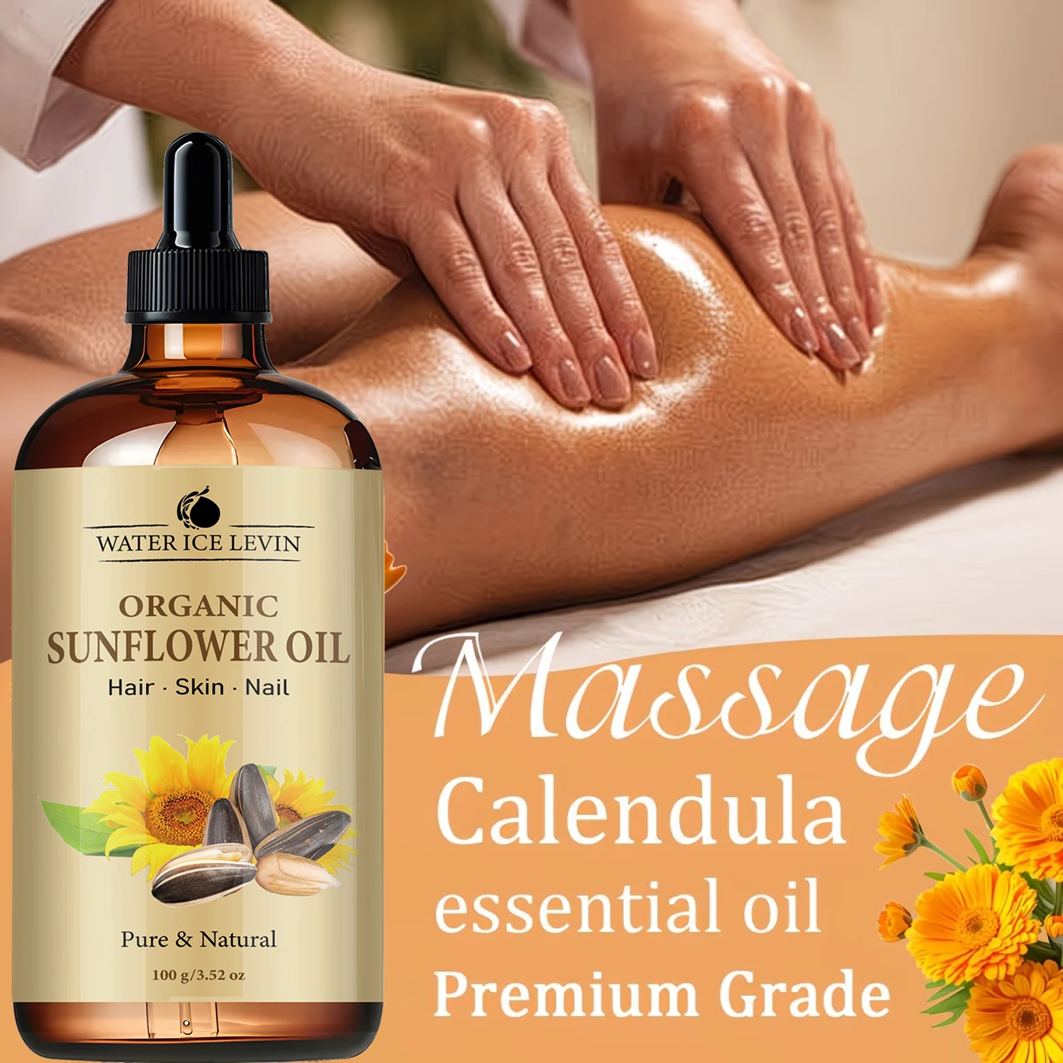 Water Ice Levin Organic Sunflower Multi Use Oil 100g For Hair Skin Nails Hydrating Nourishing Natural Plant Care Oil