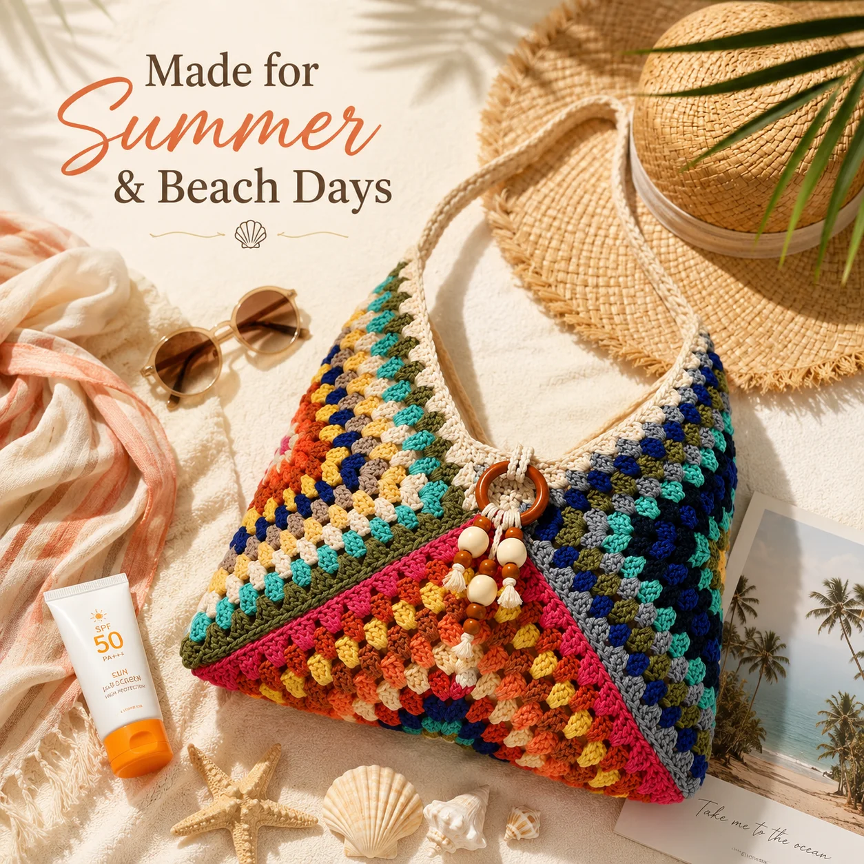 Handmade Crochet Beach Bag Boho Straw Shoulder Bag Summer Vacation Tote Zipper Hobo Bag Woven Resort Purse for Women