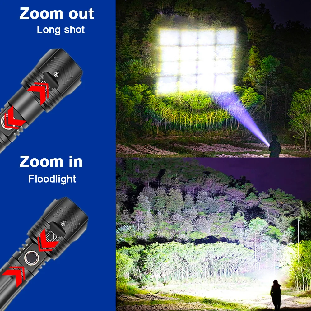 10000000LM 800W LED Flashlight Rechargeable Torch Lamp High Power Flashlight Tactical Lantern Long Shot Hand Lamp For Camping