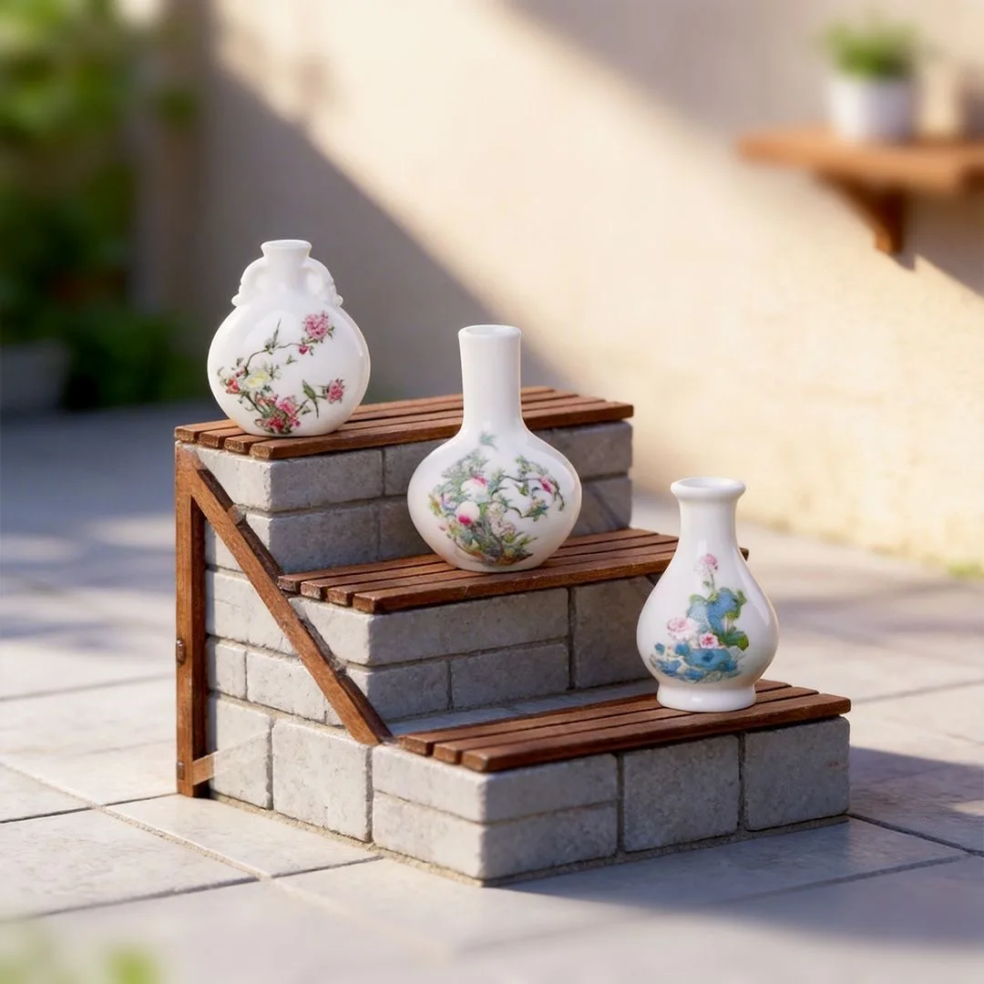 8pcs Simulation Porcelain Resin Mini Vase Vintage Micro Landscape Ornament DIY Flower Bottle Home Decor Graduation Holiday Gift view 3