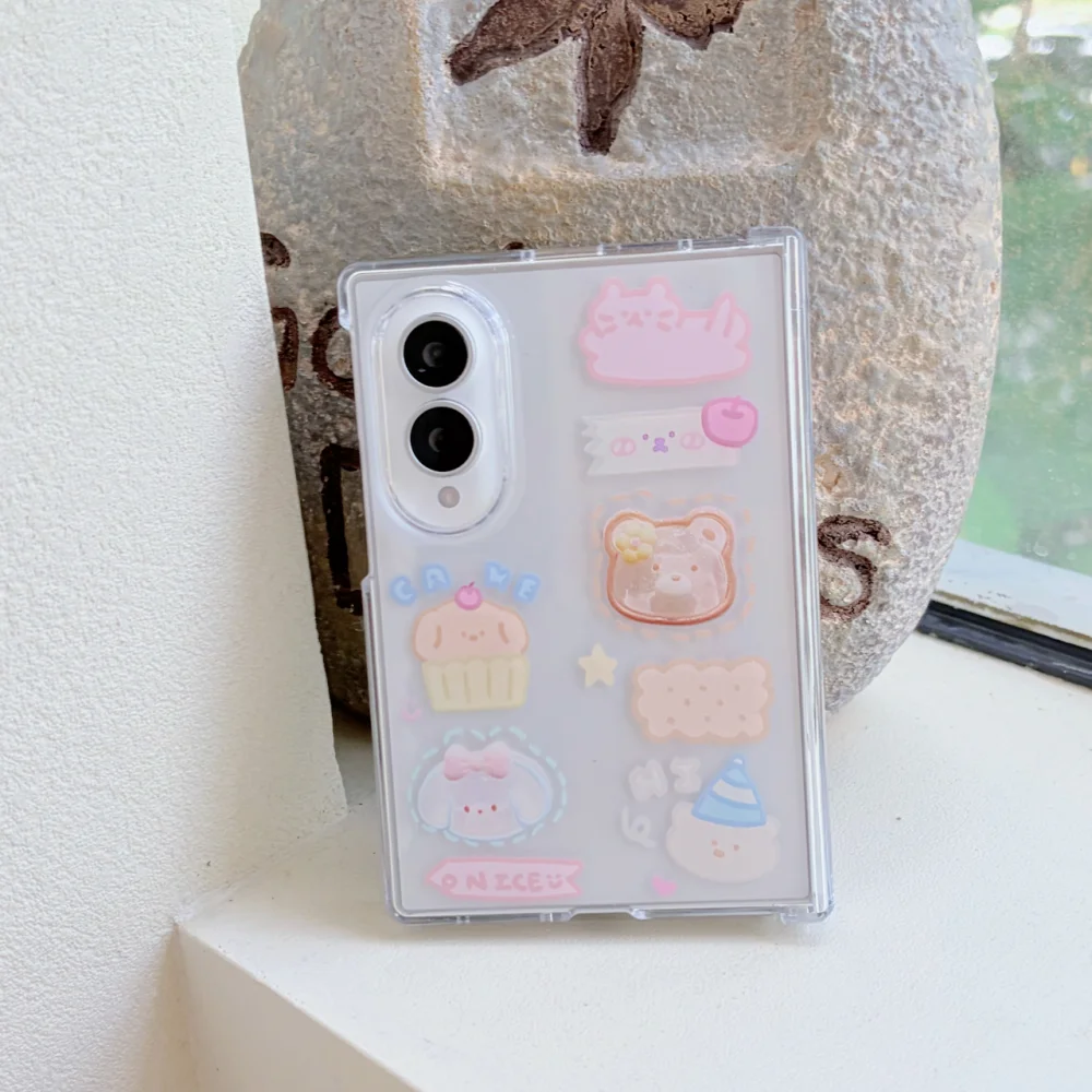 Kawaii Cartoon Animal Print Anti-drop Phone Case for Samsung Galaxy Z Fold 8 Fold 8 Ultra Girly Cute Shockproof Cover with Charm
