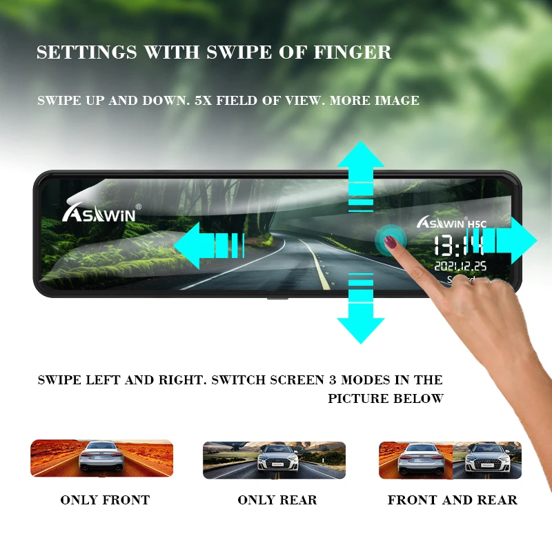 HD 1080P dash cam 10 inch Touch Screen dual lens in car camera Asawin H109L  night vision 24H Park Mode