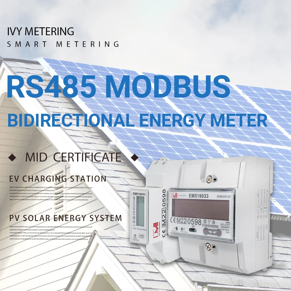 Medidor de Energia Inteligente Bidirecional Modbus Phase Wattmeter pv Energia Solar Multímetro Mid Em118089 90 91 Em519032 33 24 Rs485