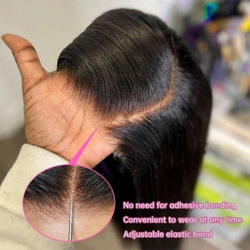 Imagen 2 del producto Pelucas sin pegamento Wear And Go, pelucas rectas brasileñas de cabello humano para mujeres, peluca con cierre sin pegamento de cabello humano con encaje frontal 4x4