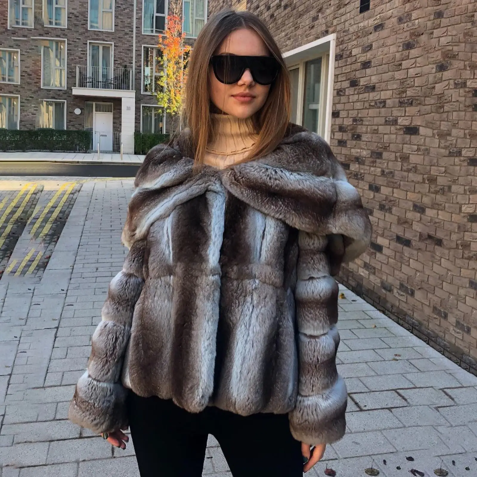 Winter Fashion Natural Rex Rabbit Fur Coat with Hood Casual Women Wholeskin Genuine Rex Rabbit Fur Jackets Natural Fur Overcoats