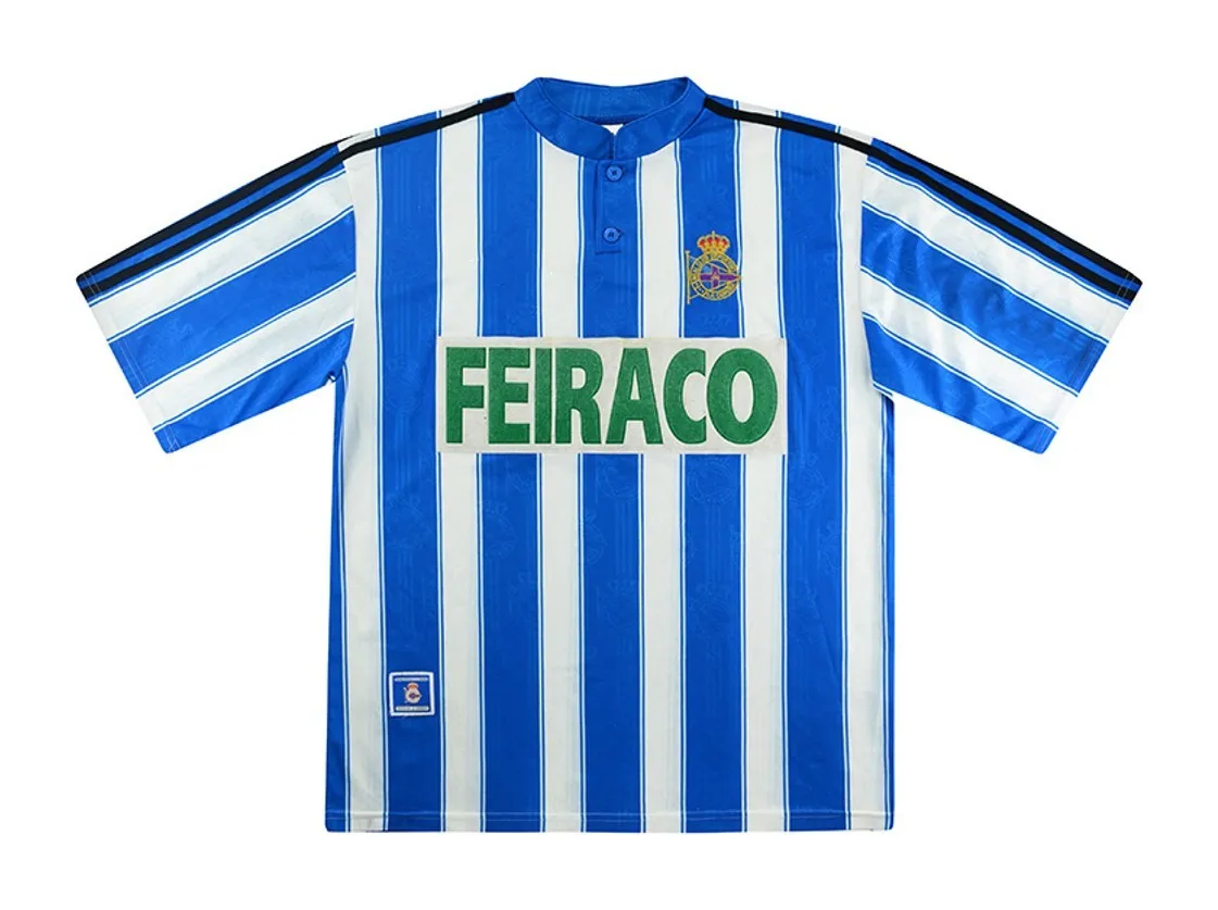 Men's Retro Deportivo La Coruna 1997-1998 Home Blue/White Kit Shirt