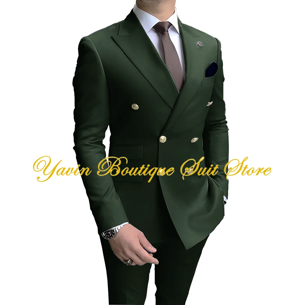 Formal Men's Suit 2 Pieces Slim Fit Double Breasted Blazer and Pants Solid Color Groom Tuxedo for Wedding