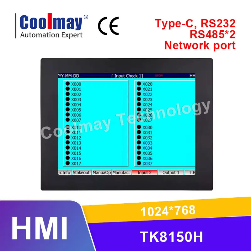 Coolmay hmi pantalla táctil 15 pulgadas hmi delta modbus rs232 rs485 HMI PANEL TÁCTIL resolución monitor de control industrial control cnc