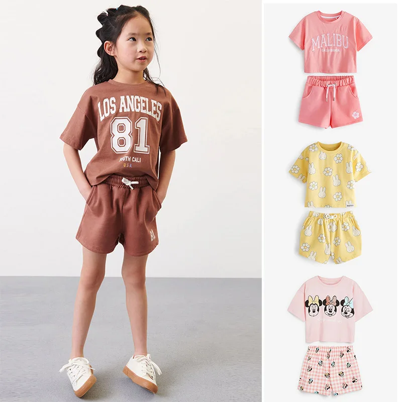 

100% Combed Cotton 2024 Summer Children Clothing Suit Baby Girls Kids Short Sleeve T-shirt Leggings Pants Baby Girl Clothes Sets