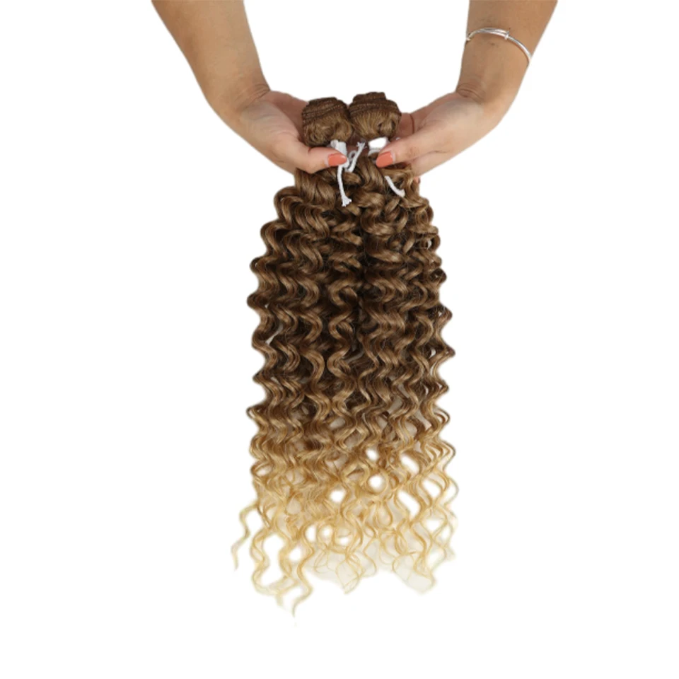 Sintético Afro Kinky Curly Extensão Do Cabelo para As Mulheres, Onda Profunda, Trança Loira, Weave Bundle, Fibra De Alta Temperatura, 2Pcs, 26"