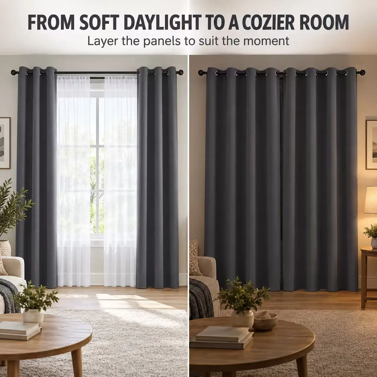 Deep Grey Blackout Curtains 2 Panels 100% Light Blocking Thermal Insulated Machine Washable Energy Saving Privacy Protection for Bedroom & Living Room 52x84 Inch