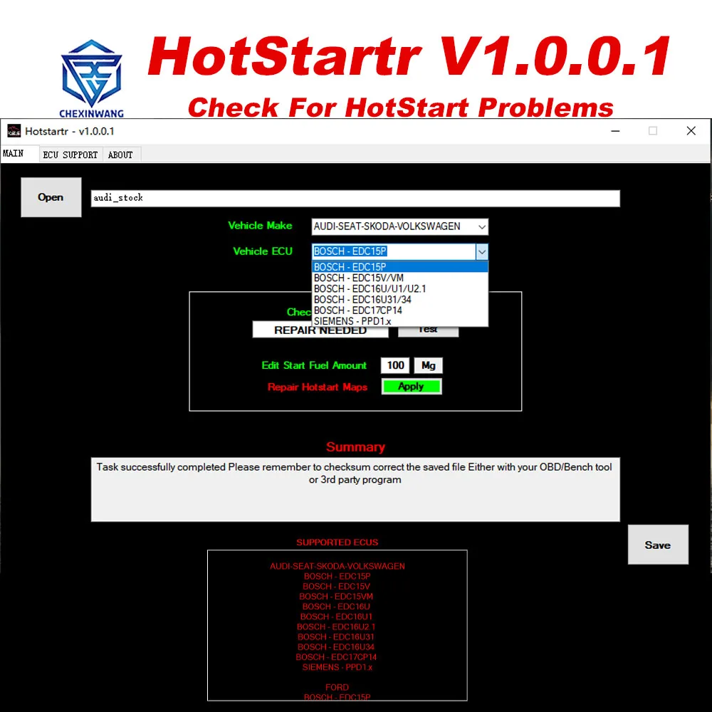 HotStartr Software Check For HotStart Problems Repaire HotStart Maps Edit Start Fuel Amount for VAG CAR EDC15P EDC17CP14 PPD1.x