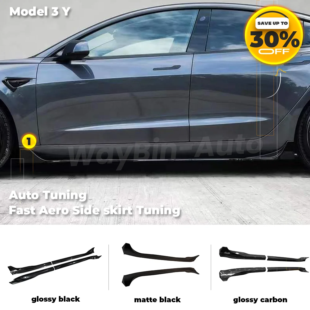 Fast Aero Side Skirt For Tesla Model 3 Y 2017-2024 Body Kits Model 3 Highland Side Lip Glossy Carbon Black Auto Accessories