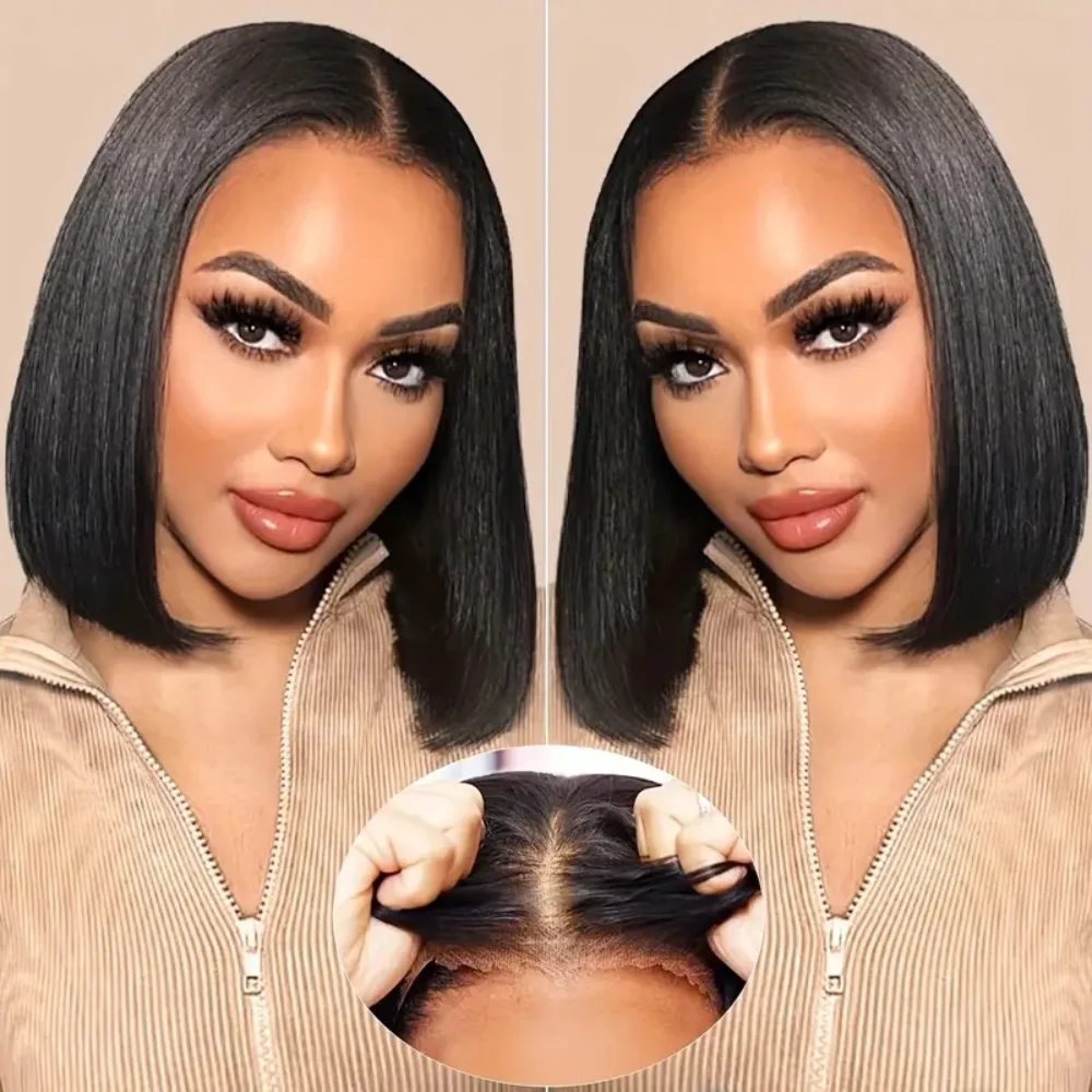 

7x6 Straight Glueless Wig Human Hair Ready To Wear PrePlucked For Women Precut 8-16Inch Hd Frontal Curly Lace Front Wigs