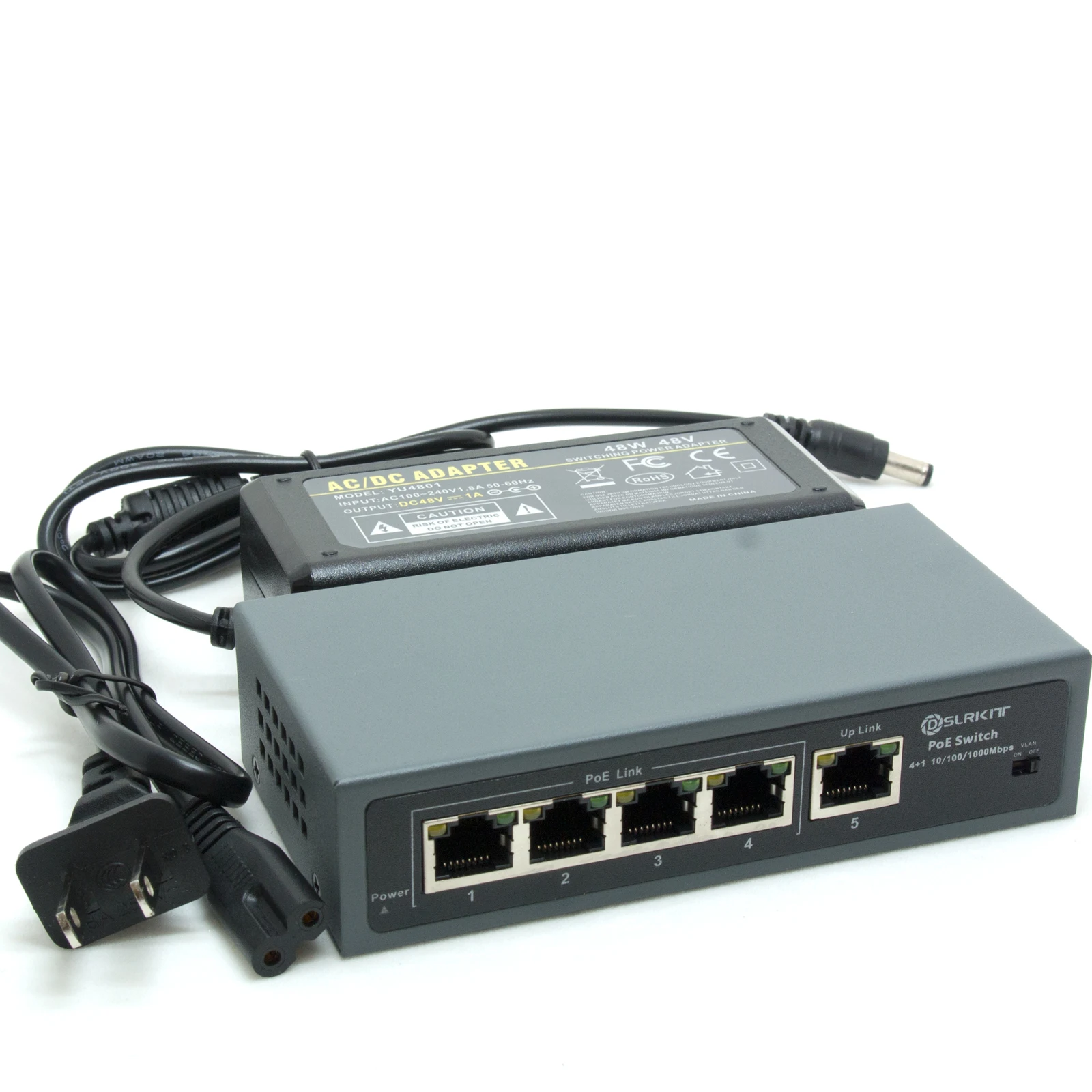 DSLRKIT ALL Gigabit 5 Ports 4 PoE+ Switch 802.3at af Power Over Ethernet 48watt