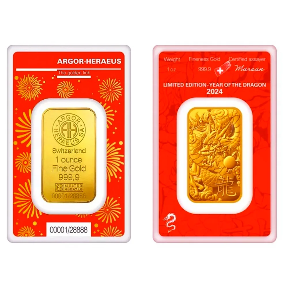

1 oz Gold Bar Argor Heraeus - 2024 Lunar Year of the Dragon
