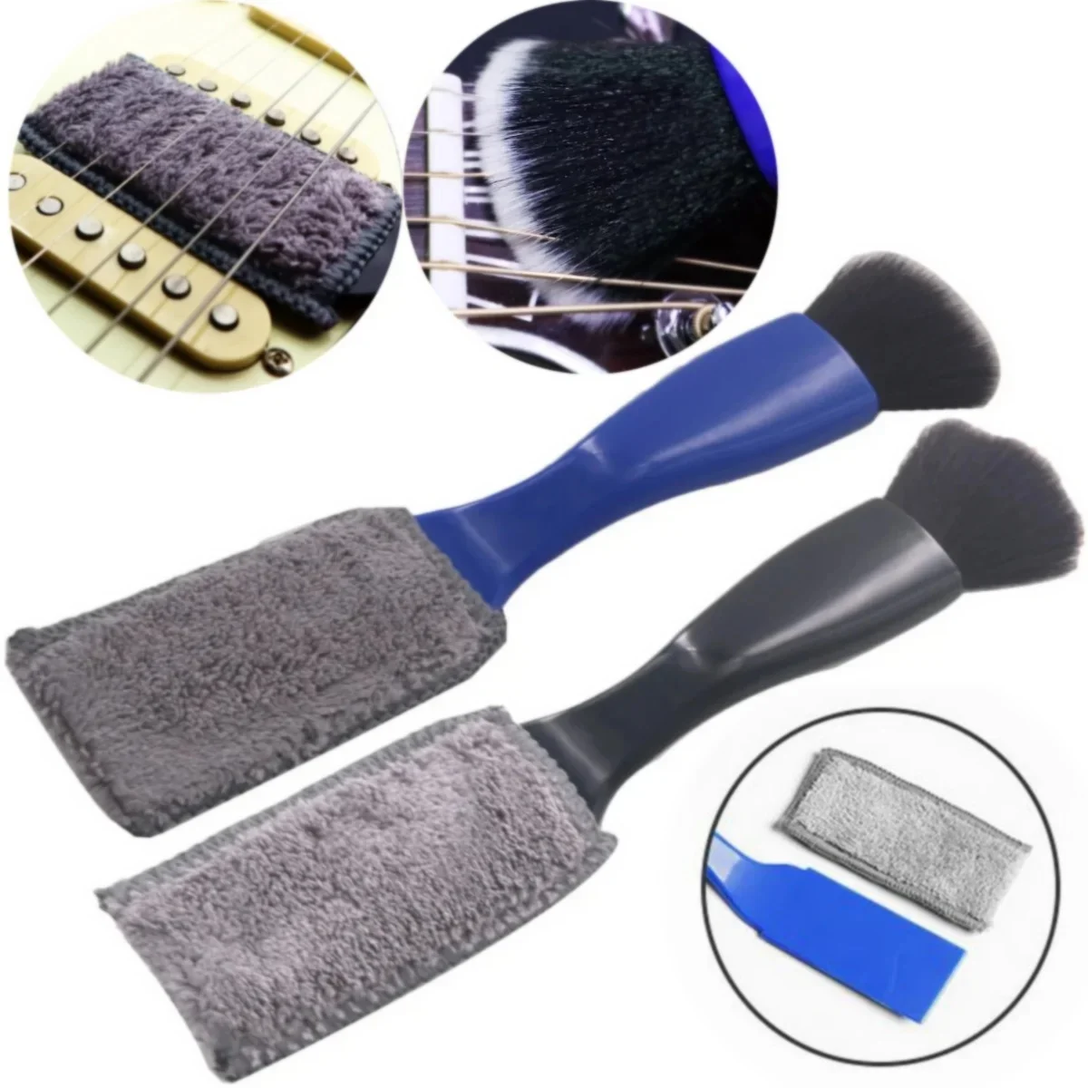 Brosse de nettoyage de guitare à Double tête, brosse anti-poussière pour soins de guitare, manche à cordes, brosse de nettoyage d'instruments de musique, 1 pièce