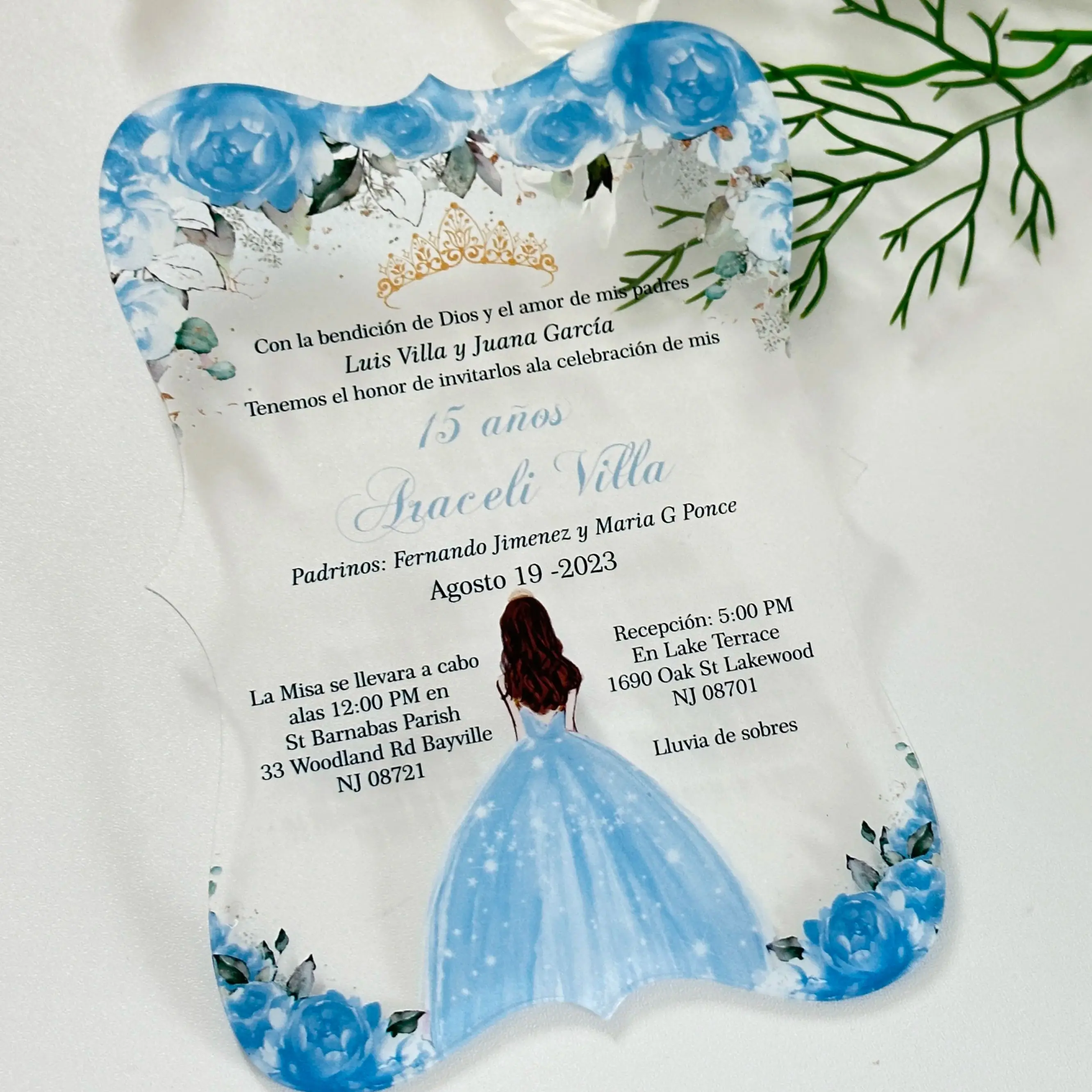 

Custom 10pcs Light Blue,Transparent Quinceanera Invitations,Personalized Sweet Birthday Greeting Cards for Party Decoration