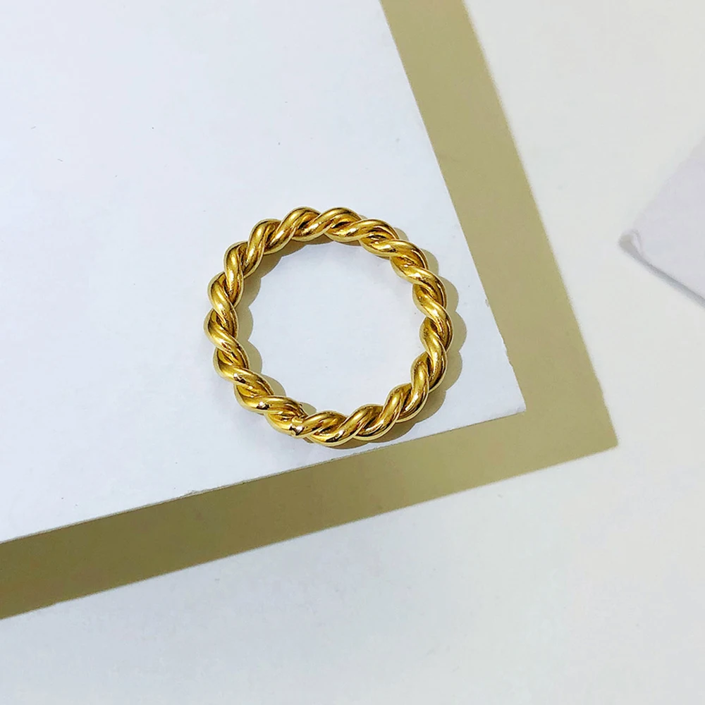 3mm pleciony pierścionek Twist dla kobiet stal nierdzewna złoty kolor Twist liny pierścionki nieskończoność opaska do układania w stosy biżuteria ślubna