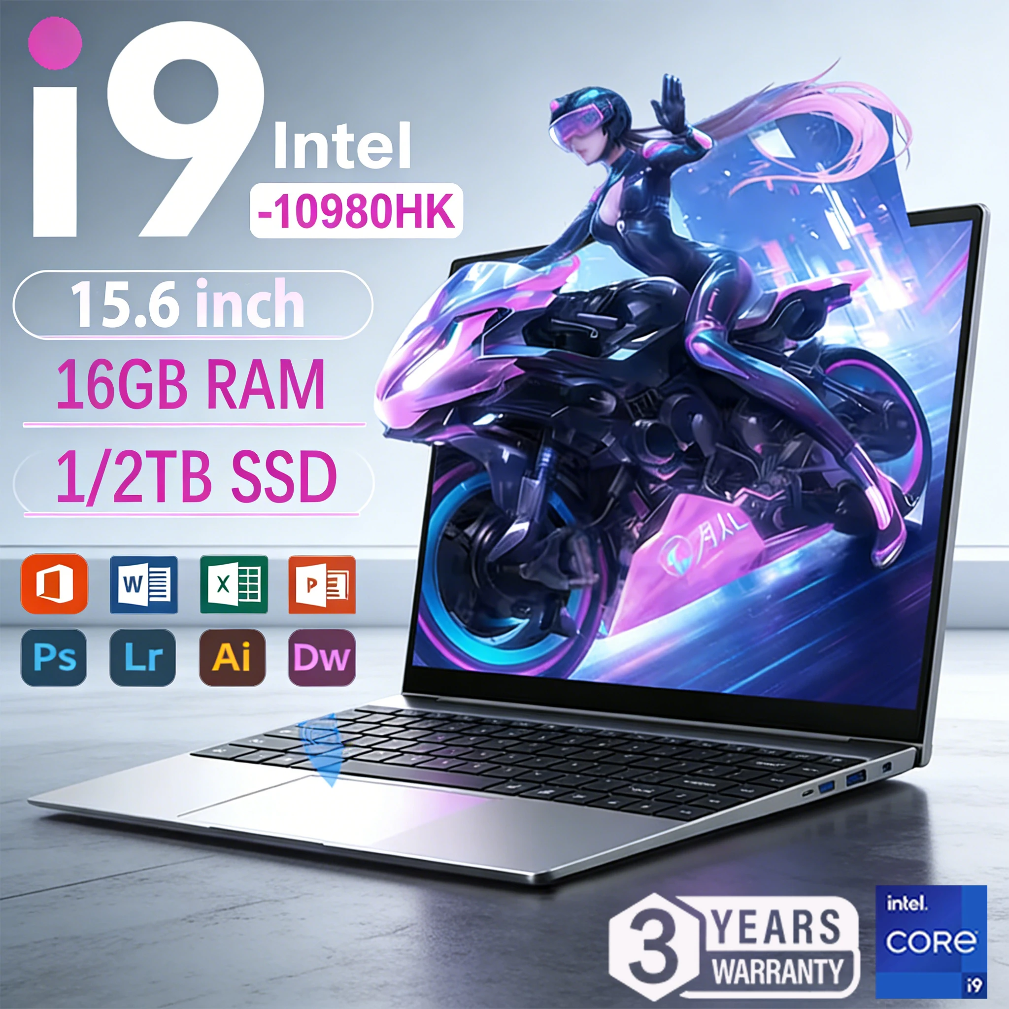 Ordinateur portable 15,6 pouces Intel Core i9-10980HK Windows 11, 16 Go de RAM, SSD 1 To, ordinateur portable de jeu, pour le bureau, les études, la maison, avec lecteur d'empreintes digitales