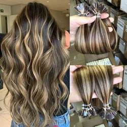 Flat Tip Hair Extensions Human Hair Fushion Remy Hair 50 pieces Highlights Brown Straight Keratin Tips Hair Extensions 30g/pack
