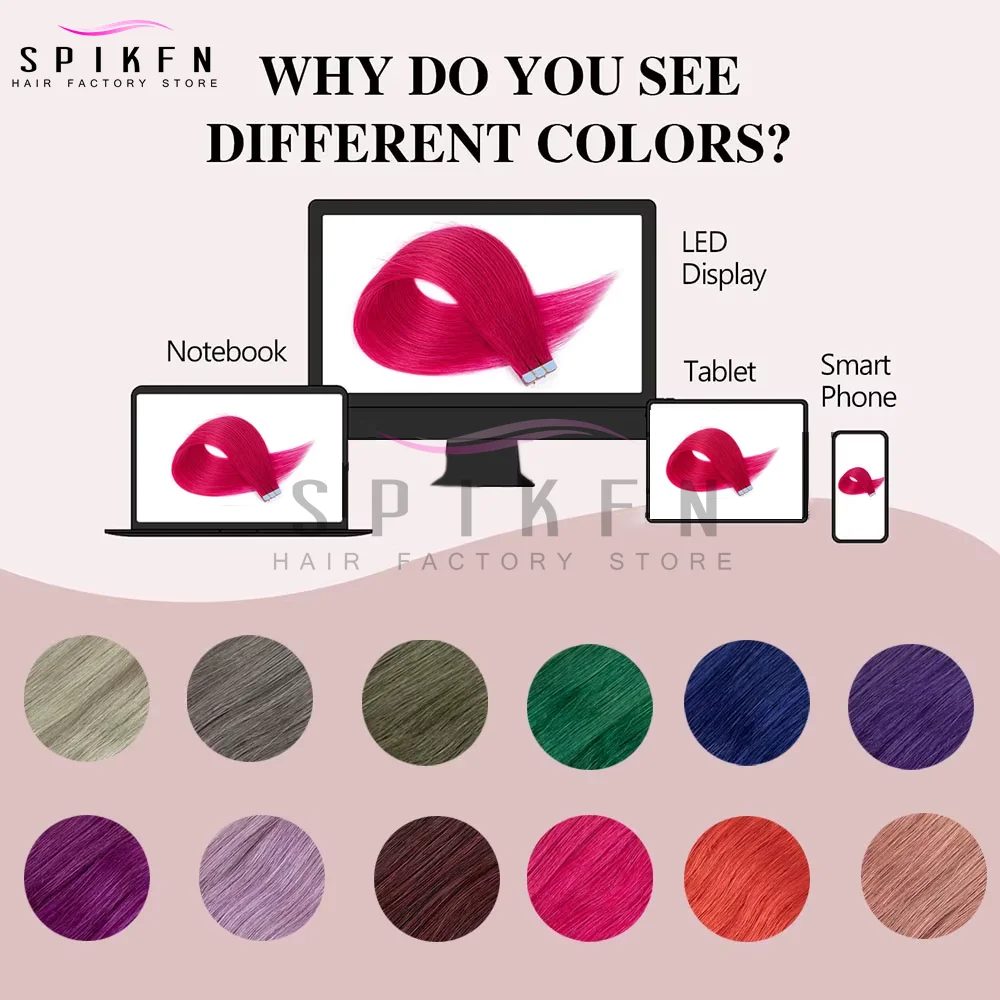 팬시 컬러의 인간의 머리카락으로 만든 SPIKFN 미니 테이프 12-20인치 아울렛 헤어스타일을 위한 천연 스트레이트 심리스 테이프 헤어 익스텐션