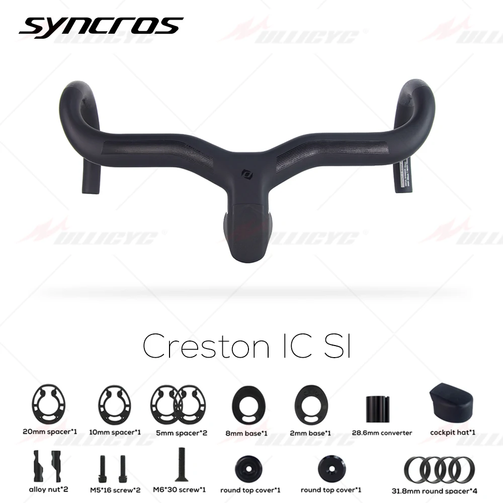 

Syncros Creston IC SL Carbon Handlebar Fully Internal Routing Road Bicycle HandleBar Di2 Matte Black Integrated Carbon Cockpit