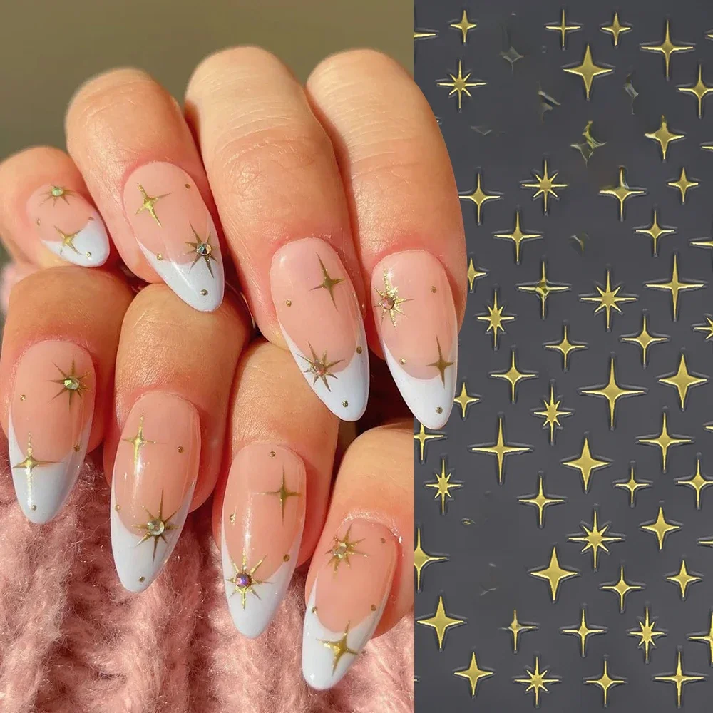 Autocollant pour ongles étoile argent or Y2K, 1 pièce, Laser bronzant, curseur de lumière étoilée, autocollant adhésif étoile brillant, décoration à pression