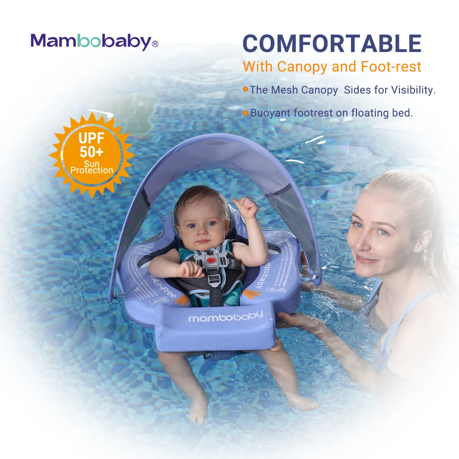 Mambobaby bebê piscina flutuador blackproof piscina esteira para infantil não-inflável nagation bóia com guarda-sol brinquedos de praia para 3-24 meses